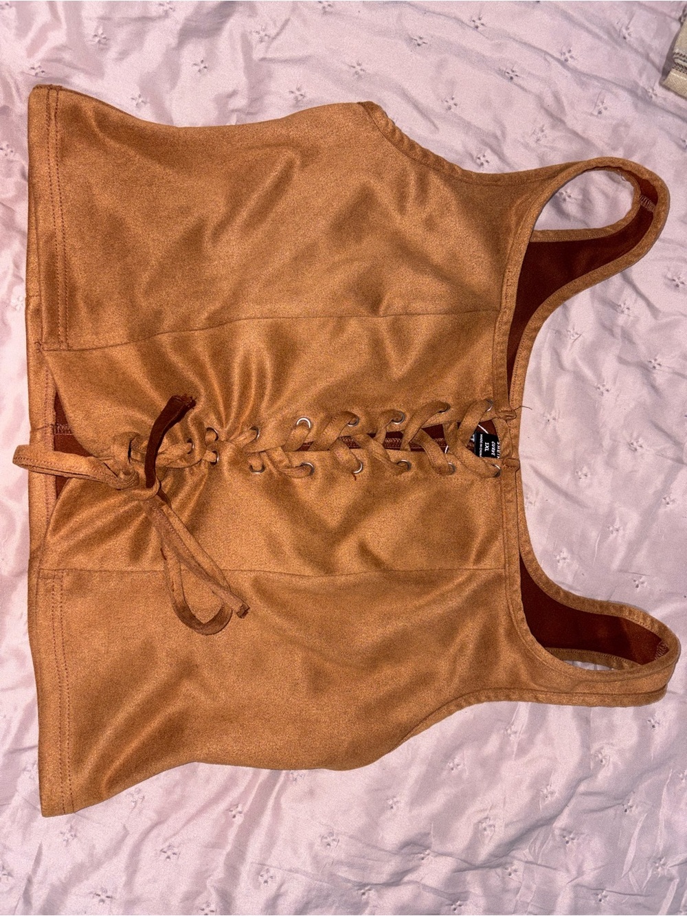 SHEIN Lace-Up Suede-Look Tank Top in Cognac Brown